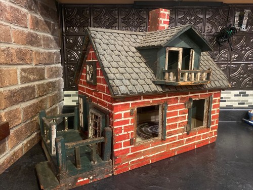HEAVY Hand Made Vintage/Antique Primitive Americana Folk Art Doll House W/ Porch