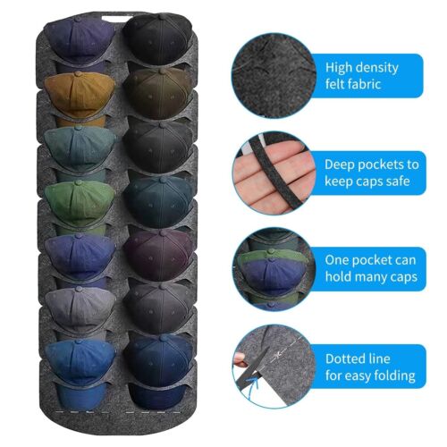 14-Pockets Hat Rack Hanging Closet/Organizer for Storage -Cap Holder, Gray - Picture 3 of 12