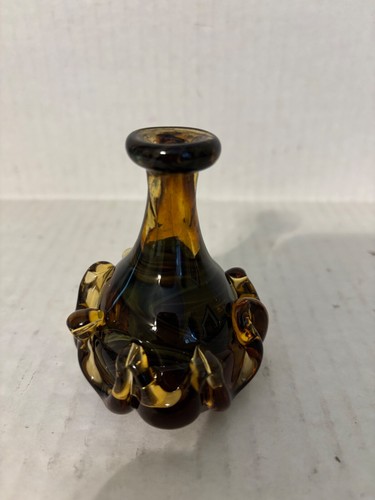 VINTAGE HAND CRAFTED BROWN ART GLASS SMALL BUD VASE 3-1/4" ARTIST SIGNED - Bild 3 von 8