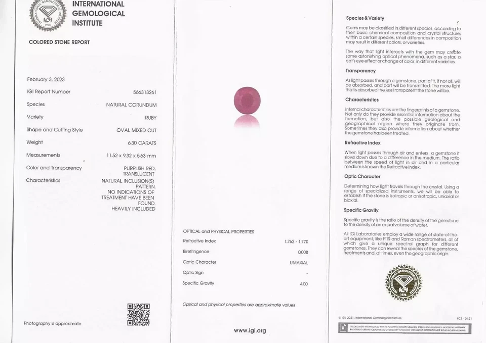 6.30 Ct Natural Ruby IGI Certified Purplish Red Oval Cut 11x9 mm Loose Gemstone - Image 3 of 4