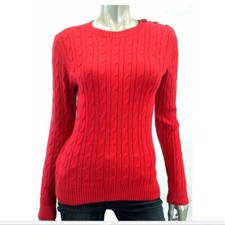 Charter Club Women Sweater L Dark Red Cable Knit Crewneck Solid