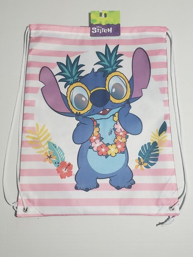 Disney Stitch Hawaiian Drawstring Bag Tote Sling Multi Color Pink NWT