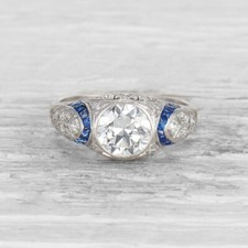 Art Deco Style 2 Ct White Round Cut Simulated Diamond Wedding Ring In 925 Silver