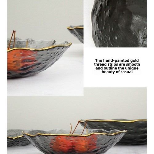 Borde dorado pintado a mano transparente plato occidental plato de frutas ensaladera cubiertos - Imagen 16 de 25