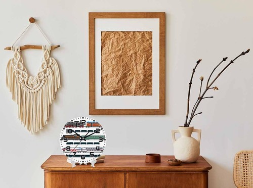Train Wall Clock 10 inch Round Running on The Track Silent Non Ticking Wood W... - Picture 3 of 8
