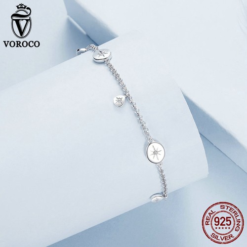 VOROCO Fashion Luxurious 925 Silver Star Fringe CZ Bracelet Chain Gifts Jewelry - Picture 8 of 14
