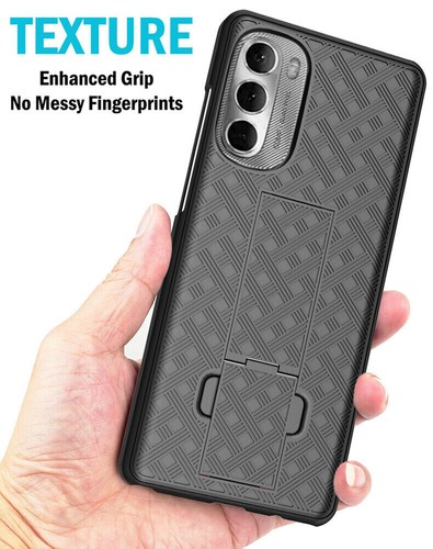 Textured Hard Case Cover Stand and Belt Clip Holster for Moto G Stylus 5G (2022) - Picture 3 of 41