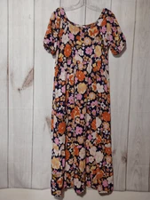 Floral Midi Dress Boho Bohemian Cottagecore Puff Sleeve Womens