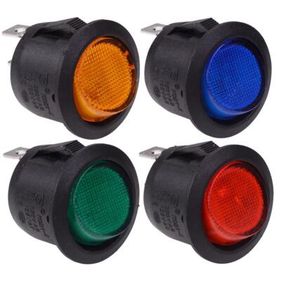 4 Pack Red Blue Green Yellow On-Off 12V Round Rocker Switch SPST 10A ...