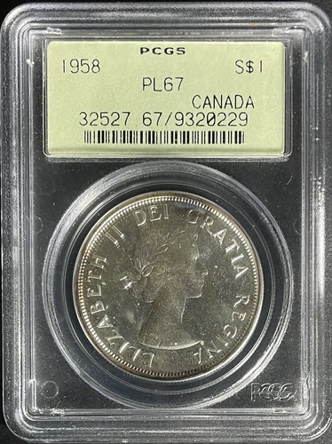 **RARE** 1958 Canada Silver Dollar Cameo PCGS PL-67 – KM 55 OLD LABEL