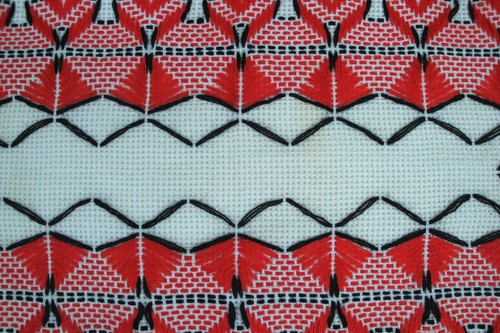 Vintage Hungarian Folk Art Embroidery Table Runner Red/Black/White 24”x15" NWOT - Picture 4 of 6