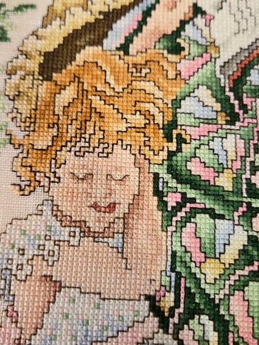 Completed Cross Stitch Girl Tree Bird 15.5 X 18 I took out of frame. - Picture 6 of 10