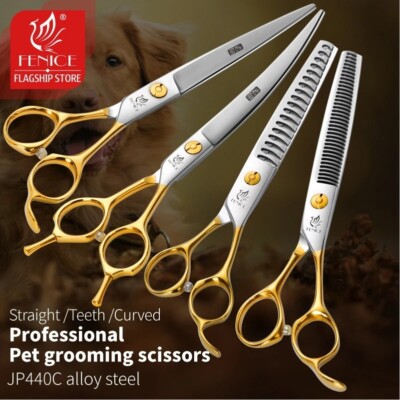 Fenice 6.5/6.75/7/7.5 inch Gold Dog Grooming Curved Straight Thinning Scissors