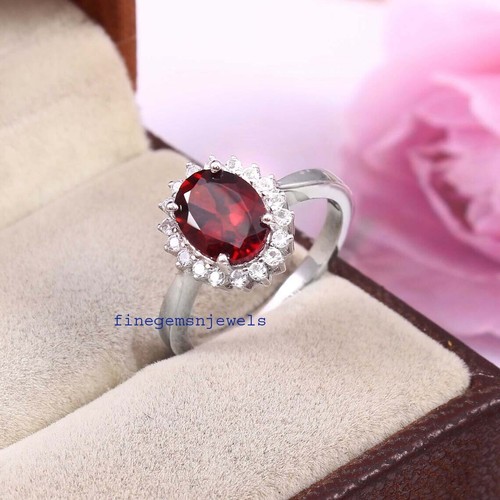 Natural Garnet & CZ Gemstones with 925 Sterling silver Ring for women's #422 - Picture 5 of 7