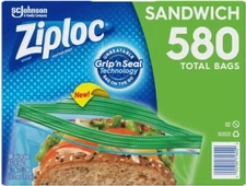 580 Ziploc Easy Open Tabs Sandwich Bags 145 Count Pack of 4 Grip-n-Seal Top Bags