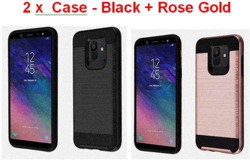 For Galaxy A6 (2018) Black Brushed Hybrid Case Cover /Clear Tempered Glass Film - Picture 9 of 10