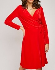 Womens  Red Long Sleeve Side Tie Wrap Midi Dress Sizes UK 8 