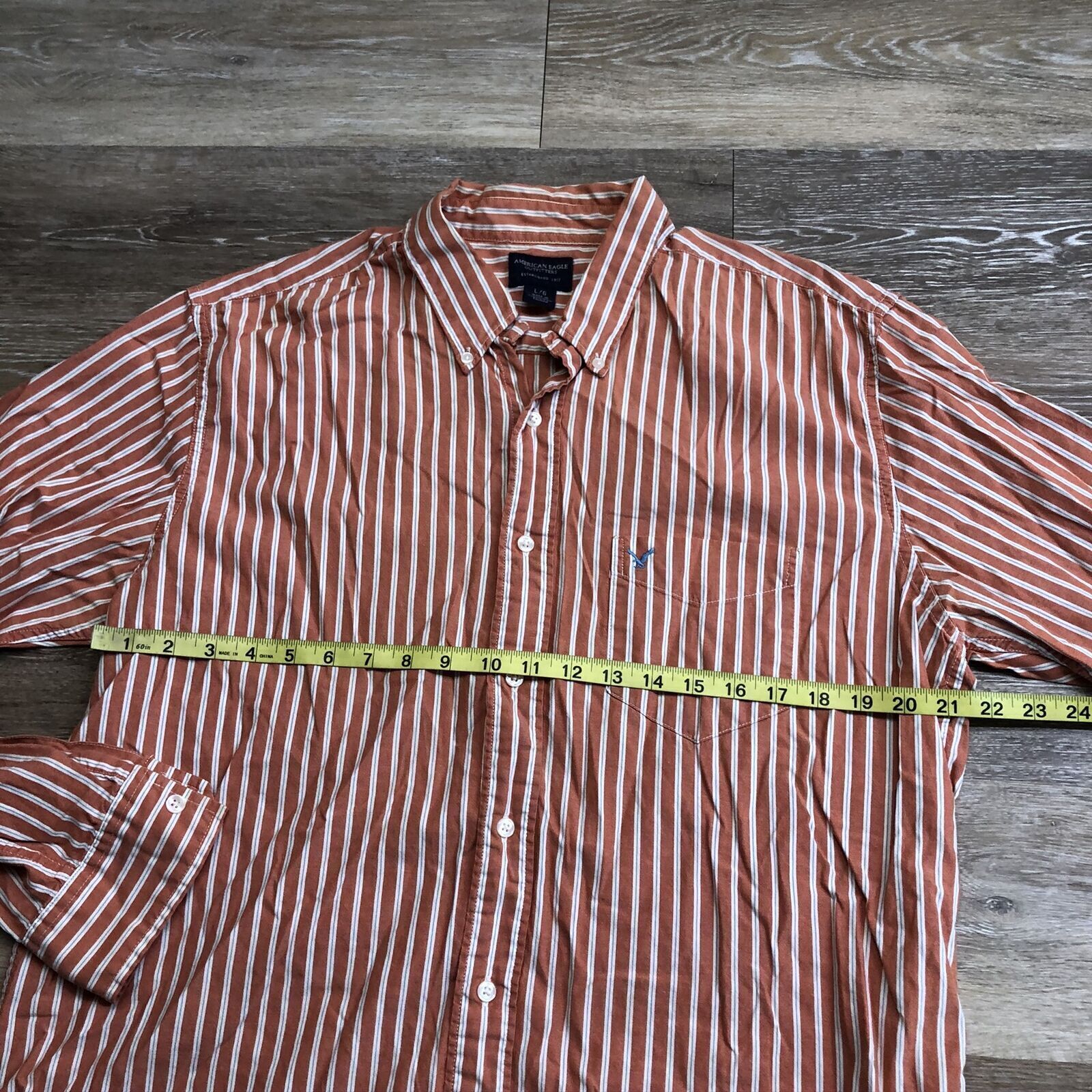 AMERICAN EAGLE Button Down Orange Striped Casual … - image 6