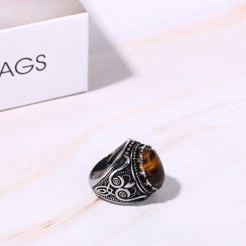 Stainless Steel Gold Plated Oval Tiger Eye Stone Ring Biker Band Size 7 9-13 Men - Picture 14 of 17