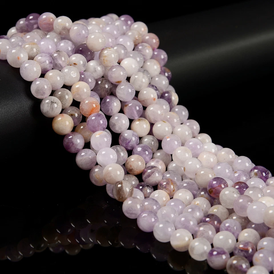 Natural Light Lavender Jade Smooth Round Beads Size 8mm 10mm 15.5'' Strand - Image 2 of 2