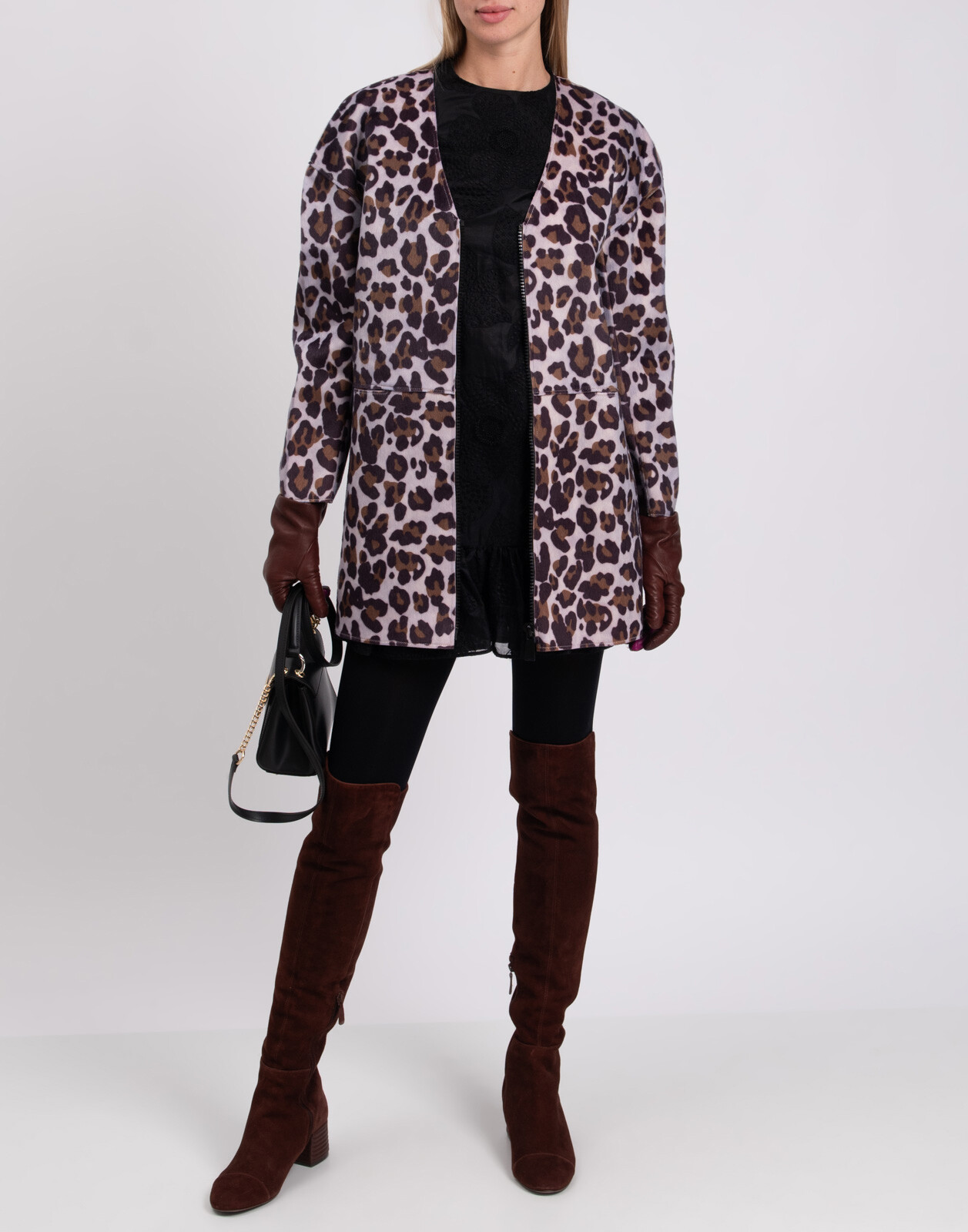 ALTRA RRP €305 PINKO cappotto tessuto peloso taglia 40 S sfoderato fantasia zip intera