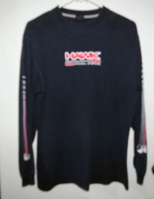 Boys Mens Skate Tee Shirt Hawk Grom Sport Skateboard Apparel Blue Long Sleeve XL