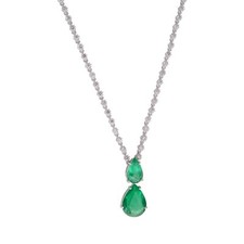 8.00 Tcw Pear Zambian Emerald  Real H/SI Diamond Drop Necklace 14k White Gold