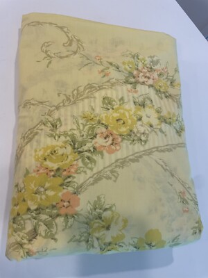 Vintage Utica Stevens Full Flat Sheet  Elegante Yellow Floral Scroll USA