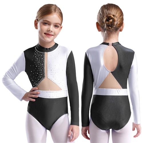Kids Girls Bodysuit Unitard Dancewear Sparkly Jumpsuit Performance Gymnastics - Picture 31 of 104