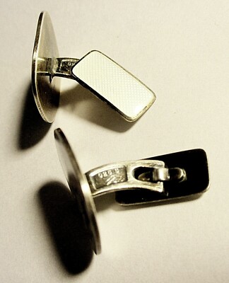 Boutons De Manchette Vintage – Aurore Boréale & Traîneau – Sterling Silver 925 – Email – Norvège