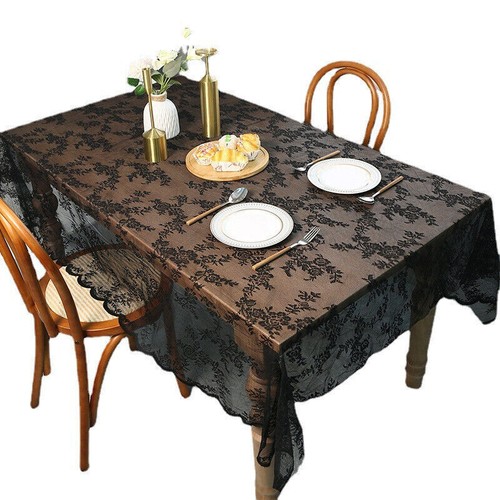 Black Vintage Embroidered Lace Floral Tablecloth Doily Table Cloth Cover Party - Picture 17 of 19