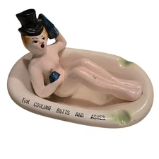 Vintage Pinup Nude Lady in Bathtub Ashtray For Cooling Butts and Ashes Risque