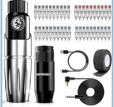 Tattoo Pen Wireless Rotary Kit Machine Tattoo Battery Power Supply and 40PCS