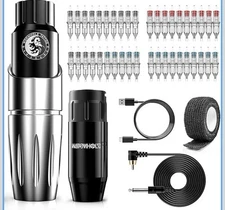 Tattoo Pen Wireless Rotary Kit Machine Tattoo Battery Power Supply and 40PCS