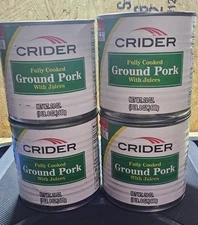 Lot of (4) Crider Fully Cooked Ground Pork / Canned 24oz  1LB