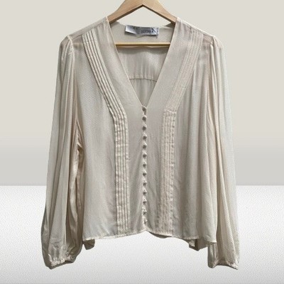 IRO Rian Buttoned Blouse In Neutrals Cream Chiffon Size US 10