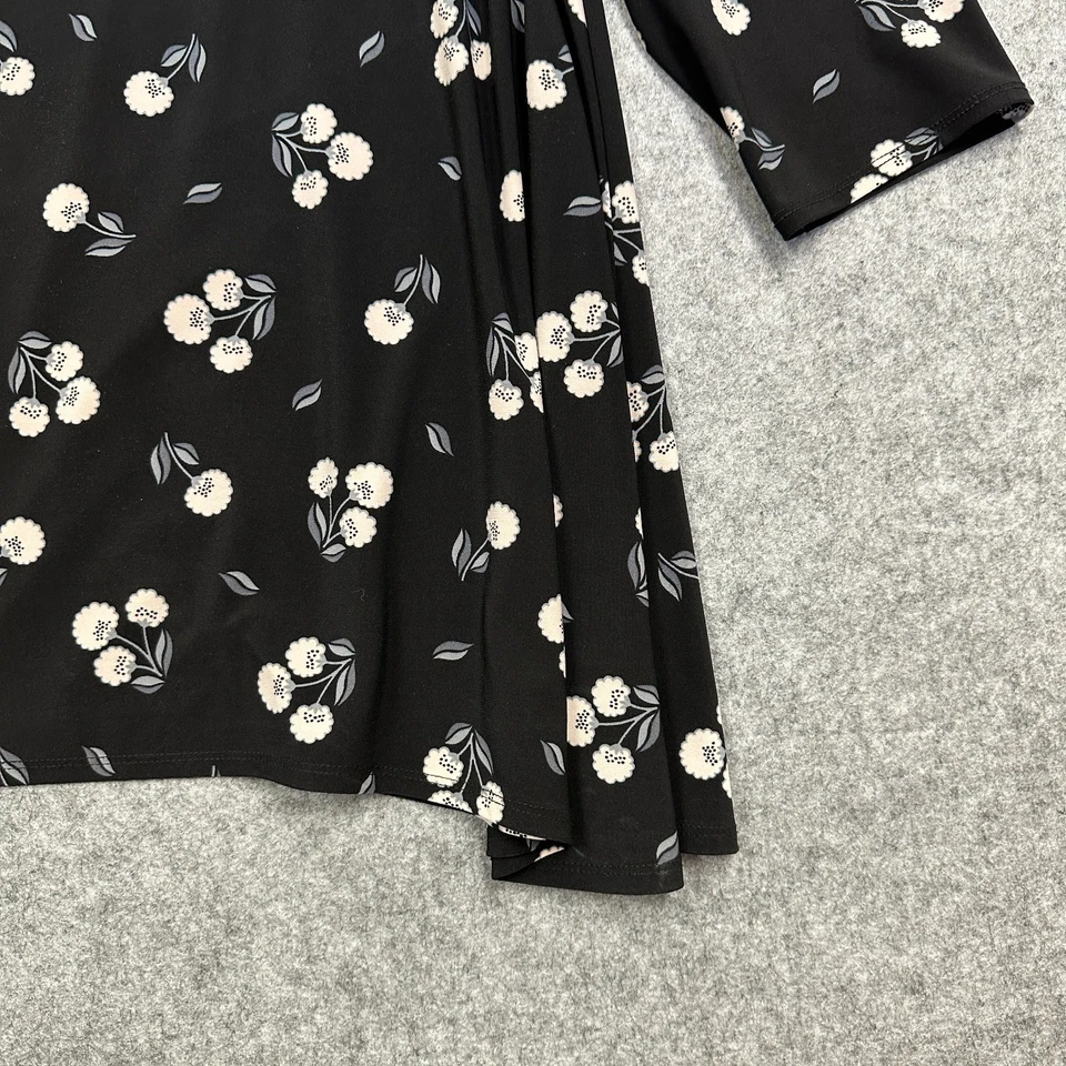 Top túnica oscilante Anne Klein para mujer tejido de poliéster mangas 3/4 negro/floral XL-1X Foto 3 de 4