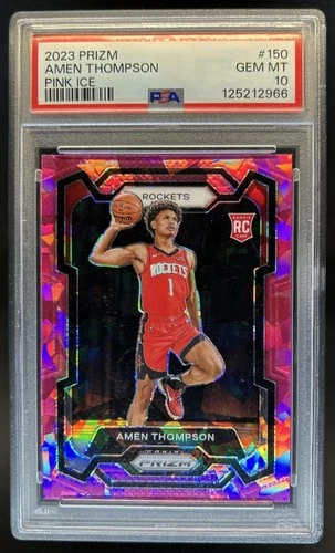 2023-24 Panini Prizm Amen Thompson RC Prizm Pink Ice Rookie #150 Rockets PSA 10