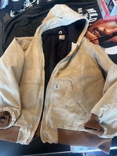 VTG Carhartt Jacket Mens 2XL Tan Duck Canvas Insulated Hooded Union Made in USA