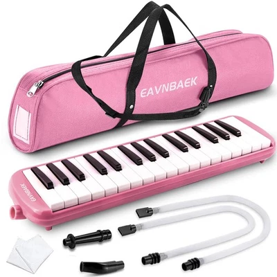 EAVNBAEK Melodica Instrument 32 Keys Professional Mouth Air Piano with Bag Pink