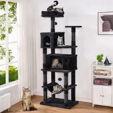 67in Heavy Duty Cat Tree Large Adult,Tall Cat Tower with Scratching Post,Hammock