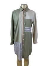 Kayra Womens Green Multicolor Striped Shirt Dress Long Sleeve Size 38