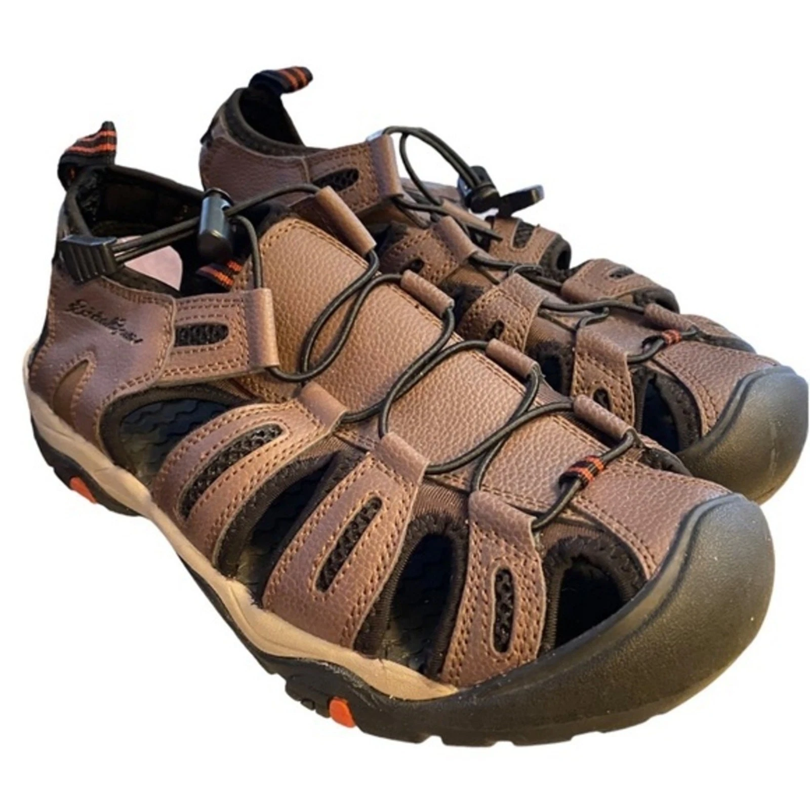 Eddie Bauer Troy Sandals Men’s Size 9 Toe Bump Bungee Brown Cinch Hiking Walking