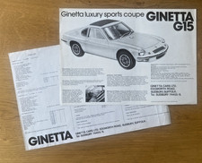 Ginetta G15 brochure + G21 and G15 price list - c1970