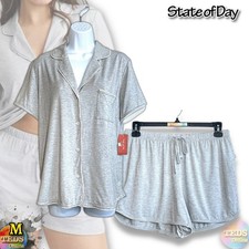NWT State of Day 2-Pc M Short-Sleeve Notch Collar Pajama Set 100180145MS Grey