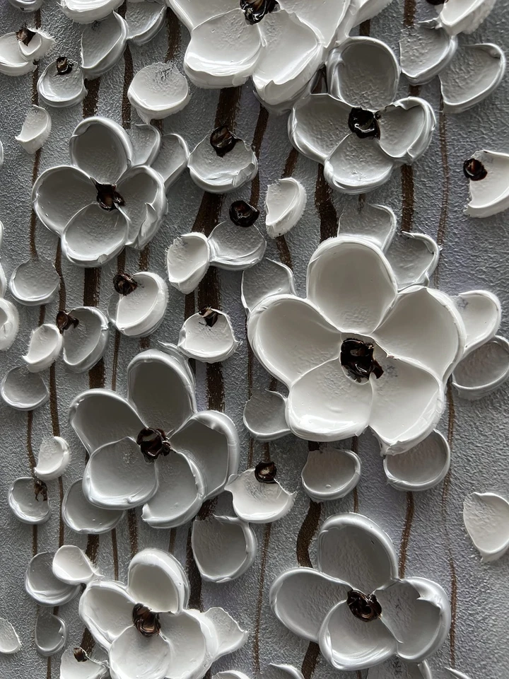 Pintura al óleo de arte moderno Epicler, pintura de arte de pared de flores blancas de 46 x 23 pulgadas,... Foto 3 de 4