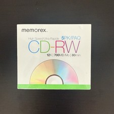 5 Pack Memorex High Speed Blank CD-RW 12x 700...