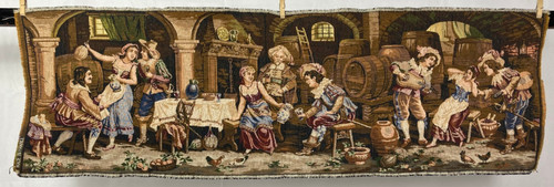 Vintage French Lovely Informal Gathering Scene Wall Hanging Tapestry 150x49 cm