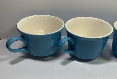 4 Vintage MCM Coffee/Tea Cups Blue & White Inside - Picture 3 of 12
