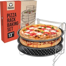 Chef Pomodoro 13" Non-stick Pizza Pan & Foldable Rack Set for Oven/Grill